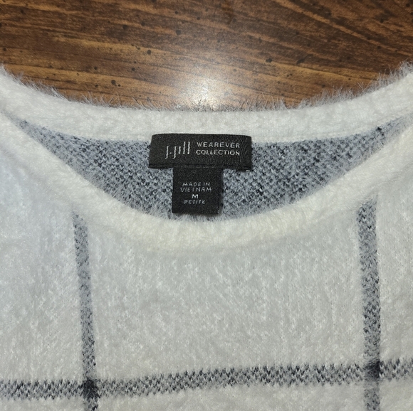 J. Jill White Chunky Plaid Cozy Women's Sweater With Detachable Scarf - Picture 6 of 7